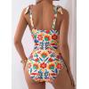 image:imageAleumdr Womens One Piece Swimsuits Tummy Control Bathing Suits V Neck Boho Tie Shoulder Ruched Full Coverage SwimwearOrange