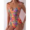 image:imageAleumdr Womens One Piece Swimsuits Tummy Control Bathing Suits V Neck Boho Tie Shoulder Ruched Full Coverage SwimwearRed Printed