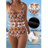 image:imageAleumdr Womens One Piece Swimsuits Tummy Control Bathing Suits V Neck Boho Tie Shoulder Ruched Full Coverage SwimwearRed Printed