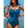 image:imageAleumdr Womens One Piece Swimsuits Tummy Control Bathing Suits V Neck Boho Tie Shoulder Ruched Full Coverage SwimwearSolid Prussian Blue