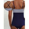 image:imageAleumdr Womens Tankini Swimsuit Flower Flyaway Two Piece Bathing Suit Bandeau Swim Top with High Waisted BottomBlue Stripe