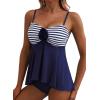 image:imageAleumdr Womens Tankini Swimsuit Flower Flyaway Two Piece Bathing Suit Bandeau Swim Top with High Waisted BottomBlue Stripe