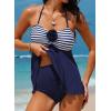 image:imageAleumdr Womens Tankini Swimsuit Flower Flyaway Two Piece Bathing Suit Bandeau Swim Top with High Waisted BottomBlue Stripe