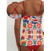 image:imageAleumdr Womens Tankini Swimsuit Flower Flyaway Two Piece Bathing Suit Bandeau Swim Top with High Waisted BottomRed