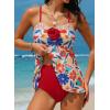 image:imageAleumdr Womens Tankini Swimsuit Flower Flyaway Two Piece Bathing Suit Bandeau Swim Top with High Waisted BottomRed