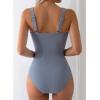 image:imageAleumdr Womens Textured One Piece Swimsuit Tummy Control Bathing Suit Tie Knot Cutout SwimwearBeau Blue Grey