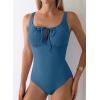 image:imageAleumdr Womens Textured One Piece Swimsuit Tummy Control Bathing Suit Tie Knot Cutout SwimwearBlue