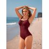 image:imageAleumdr Womens Textured One Piece Swimsuit Tummy Control Bathing Suit Tie Knot Cutout SwimwearBurgundy Red