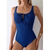 image:imageAleumdr Womens Textured One Piece Swimsuit Tummy Control Bathing Suit Tie Knot Cutout SwimwearDark Blue