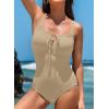 image:imageAleumdr Womens Textured One Piece Swimsuit Tummy Control Bathing Suit Tie Knot Cutout SwimwearParchment
