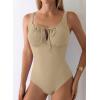 image:imageAleumdr Womens Textured One Piece Swimsuit Tummy Control Bathing Suit Tie Knot Cutout SwimwearParchment