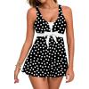 image:imageAleumdr Women Printed Two Piece Tankini Swimsuits Tummy Control Swim Dress High Waisted Boyshort with PocketsBlack Spots