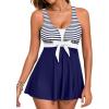 image:imageAleumdr Women Printed Two Piece Tankini Swimsuits Tummy Control Swim Dress High Waisted Boyshort with PocketsBlue Stripe