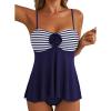 image:imageAleumdr Womens Tankini Swimsuit Flower Flyaway Two Piece Bathing Suit Bandeau Swim Top with High Waisted BottomBlue Stripe