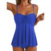 image:imageAleumdr Womens Tankini Swimsuit Flower Flyaway Two Piece Bathing Suit Bandeau Swim Top with High Waisted BottomDark Blue