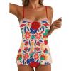 image:imageAleumdr Womens Tankini Swimsuit Flower Flyaway Two Piece Bathing Suit Bandeau Swim Top with High Waisted BottomRed