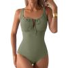 image:imageAleumdr Womens Textured One Piece Swimsuit Tummy Control Bathing Suit Tie Knot Cutout SwimwearClover Green