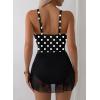 image:imageAleumdr One Piece Swimdress Swimsuit for Women Tummy Control with Mesh Skirt Tie Knot Swim Dresses Bathing SuitBlack Spots