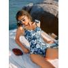 image:imageAleumdr Womens One Piece Swimsuits Tummy Control Bathing Suits V Neck Boho Tie Shoulder Ruched Full Coverage SwimwearBlue Stripe