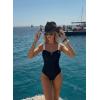 image:imageAleumdr Womens One Piece Swimsuits Tummy Control Bathing Suits V Neck Boho Tie Shoulder Ruched Full Coverage SwimwearSolid Navy Blue