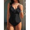 image:imageAleumdr Womens One Piece Swimsuit Striped Tummy Control V Neck Ruffle Trim 2026 Bathing Suit Printed SwimwearBlack