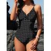 image:imageAleumdr Womens One Piece Swimsuit Striped Tummy Control V Neck Ruffle Trim 2026 Bathing Suit Printed SwimwearBlack