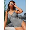 image:imageAleumdr Womens One Piece Swimsuit Striped Tummy Control V Neck Ruffle Trim 2026 Bathing Suit Printed SwimwearBlack Striped