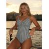 image:imageAleumdr Womens One Piece Swimsuit Striped Tummy Control V Neck Ruffle Trim 2026 Bathing Suit Printed SwimwearBlack Striped