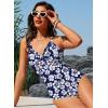 image:imageAleumdr Womens One Piece Swimsuit Striped Tummy Control V Neck Ruffle Trim 2026 Bathing Suit Printed SwimwearBlue Floral