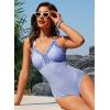 image:imageAleumdr Womens One Piece Swimsuit Striped Tummy Control V Neck Ruffle Trim 2026 Bathing Suit Printed SwimwearBlue Striped