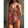 image:imageAleumdr Womens One Piece Swimsuit Striped Tummy Control V Neck Ruffle Trim 2026 Bathing Suit Printed SwimwearRed Floral