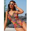 image:imageAleumdr Womens One Piece Swimsuit Striped Tummy Control V Neck Ruffle Trim 2026 Bathing Suit Printed SwimwearRed Floral