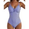image:imageAleumdr Womens One Piece Swimsuit Striped Tummy Control V Neck Ruffle Trim 2026 Bathing Suit Printed SwimwearBlue Striped