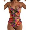 image:imageAleumdr Womens One Piece Swimsuit Striped Tummy Control V Neck Ruffle Trim 2026 Bathing Suit Printed SwimwearRed Floral