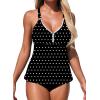 image:imageAleumdr Tankini Swimsuits for Women 2 Piece Tummy Control Bathing Suit V Neck Tankini Top with High Waisted BottomBlack Polka Dots