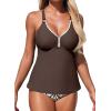 image:imageAleumdr Tankini Swimsuits for Women 2 Piece Tummy Control Bathing Suit V Neck Tankini Top with High Waisted BottomDesert Palm