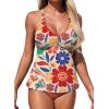 image:imageAleumdr Tankini Swimsuits for Women 2 Piece Tummy Control Bathing Suit V Neck Tankini Top with High Waisted BottomFloral Pink