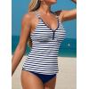 image:imageAleumdr Tankini Swimsuits for Women 2 Piece Tummy Control Bathing Suit V Neck Tankini Top with High Waisted BottomNavy Blue Stripe