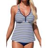 image:imageAleumdr Tankini Swimsuits for Women 2 Piece Tummy Control Bathing Suit V Neck Tankini Top with High Waisted BottomNavy Blue Stripe