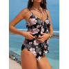 image:imageAleumdr Womens Tankini Swimsuits Tummy Control Two Piece Bathing Suit V Neck Tie Front Flowy Swim Top with BottomBlack Floral