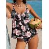 image:imageAleumdr Womens Tankini Swimsuits Tummy Control Two Piece Bathing Suit V Neck Tie Front Flowy Swim Top with BottomBlack Floral