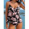 image:imageAleumdr Womens Tankini Swimsuits Tummy Control Two Piece Bathing Suit V Neck Tie Front Flowy Swim Top with BottomBlack Floral