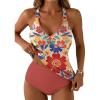 image:imageAleumdr Tankini Swimsuits for Women 2 Piece Tummy Control Bathing Suit V Neck Tankini Top with High Waisted BottomFloral Pink