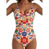image:imageAleumdr Womens One Piece Swimsuit Striped Tummy Control V Neck Ruffle Trim 2026 Bathing Suit Printed SwimwearA Yellow Floral