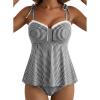 image:imageAleumdr Womens Tankini Bathing Suit Tie Knot 2026 Summer Two Piece Swimsuit Printed Swim Tank Top with High Waisted BottomBlack Striped