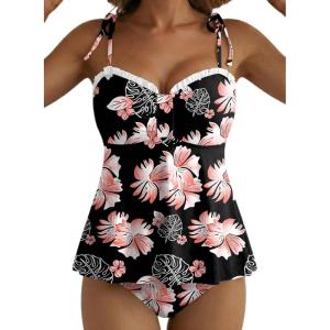 image:imageAleumdr Womens Tankini Bathing Suit Tie Knot 2026 Summer Two Piece Swimsuit Printed Swim Tank Top with High Waisted BottomBlack Floral