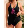 image:imageAleumdr Women Textured Popular Tankini Bathing Suit Tie Knot Two Piece Swimsuit Color Block Cutout Flowy Swim Top with BottomBlack