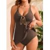 image:imageAleumdr Women Textured Popular Tankini Bathing Suit Tie Knot Two Piece Swimsuit Color Block Cutout Flowy Swim Top with BottomCoffee