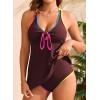 image:imageAleumdr Women Textured Popular Tankini Bathing Suit Tie Knot Two Piece Swimsuit Color Block Cutout Flowy Swim Top with BottomRed