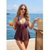 image:imageAleumdr Women Textured Popular Tankini Bathing Suit Tie Knot Two Piece Swimsuit Color Block Cutout Flowy Swim Top with BottomRed